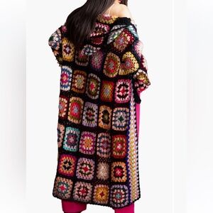 SAACHI hooded square crochet ruana long cardigan - one size